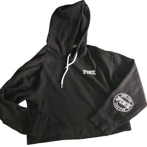 Pink Crop Sweatshirt Black hoodie long sleeve cozy comfy trendy sz S